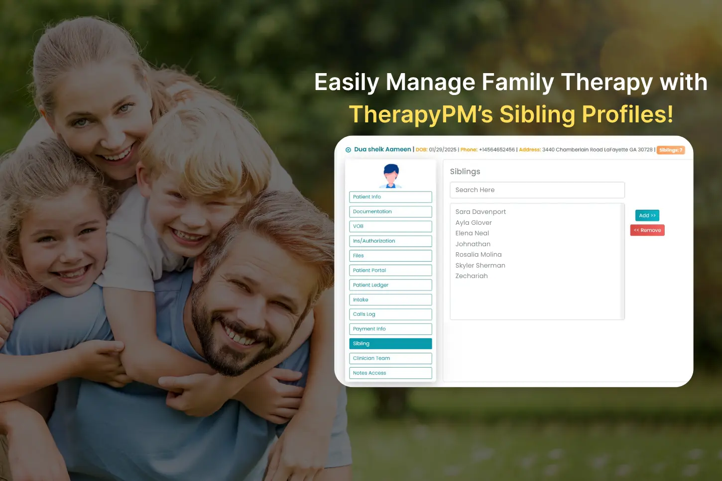 Easily Manage Family Therapy with TherapyPM’s Sibling Profiles!